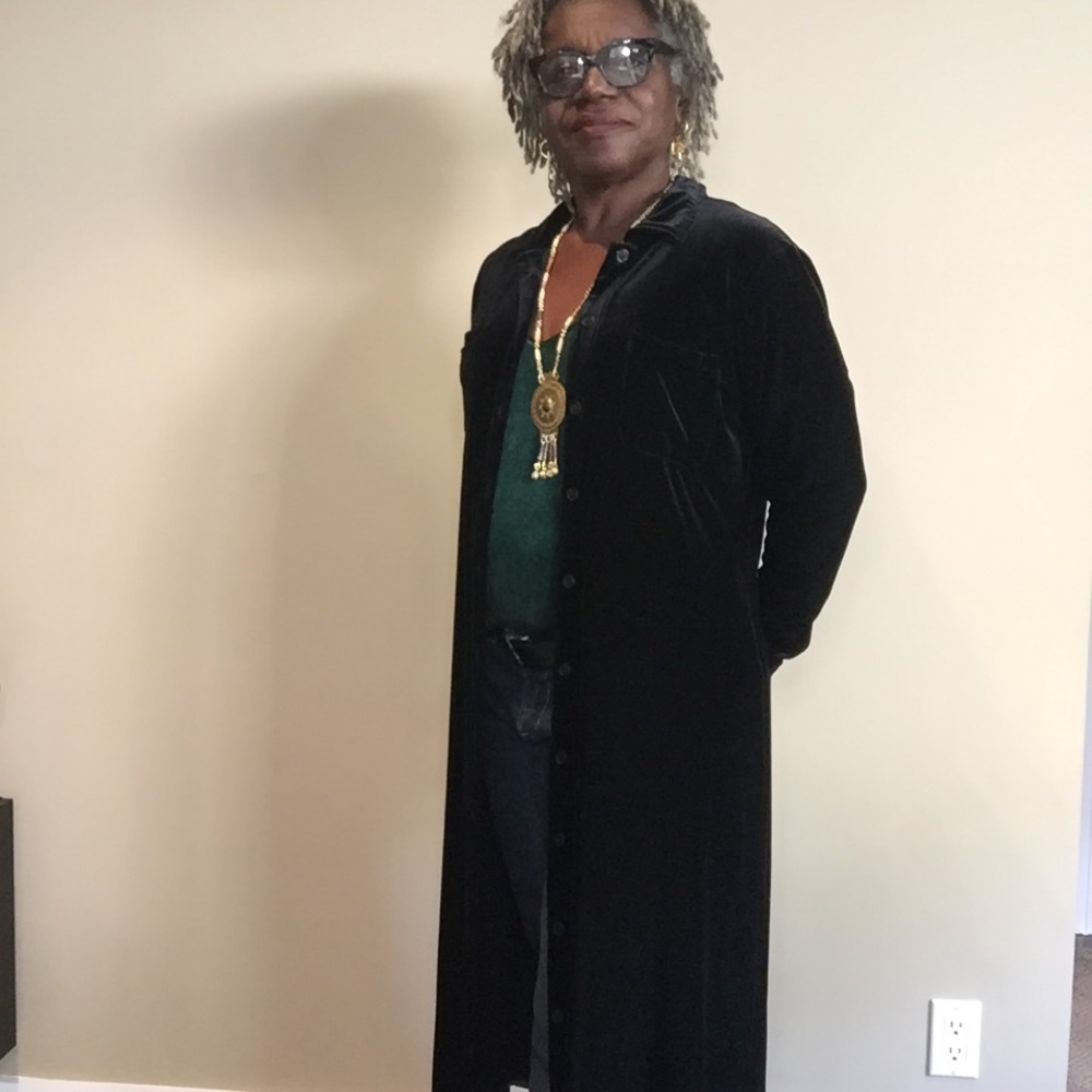 Retro Black Velvet Duster Coat Vintage